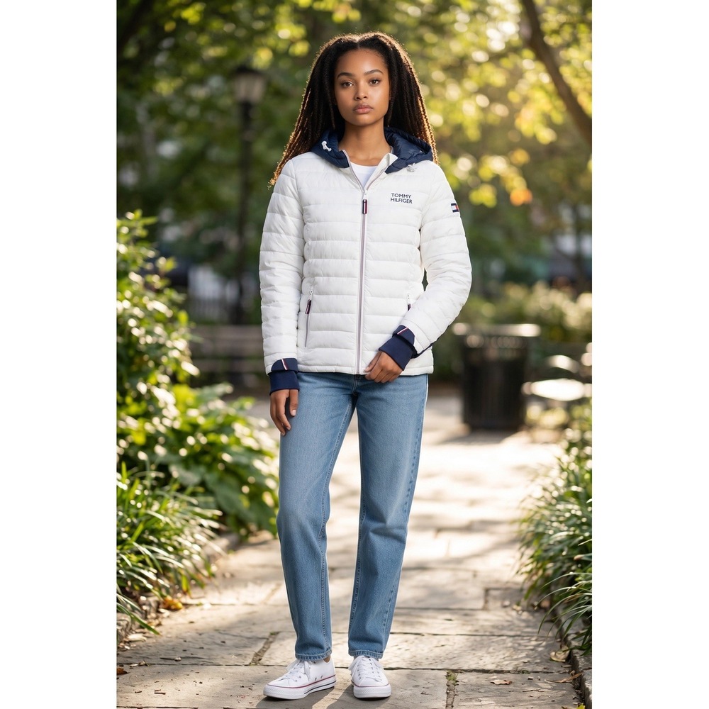 New Tommy Hilfiger Packable Hooded Puffer Jacket WOMENS LARGE